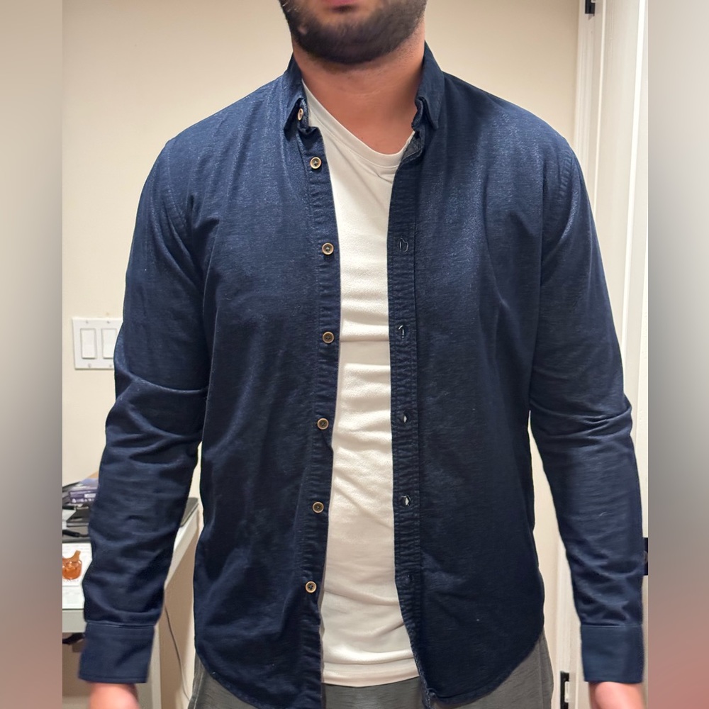 Zara men dark denim button up shirt